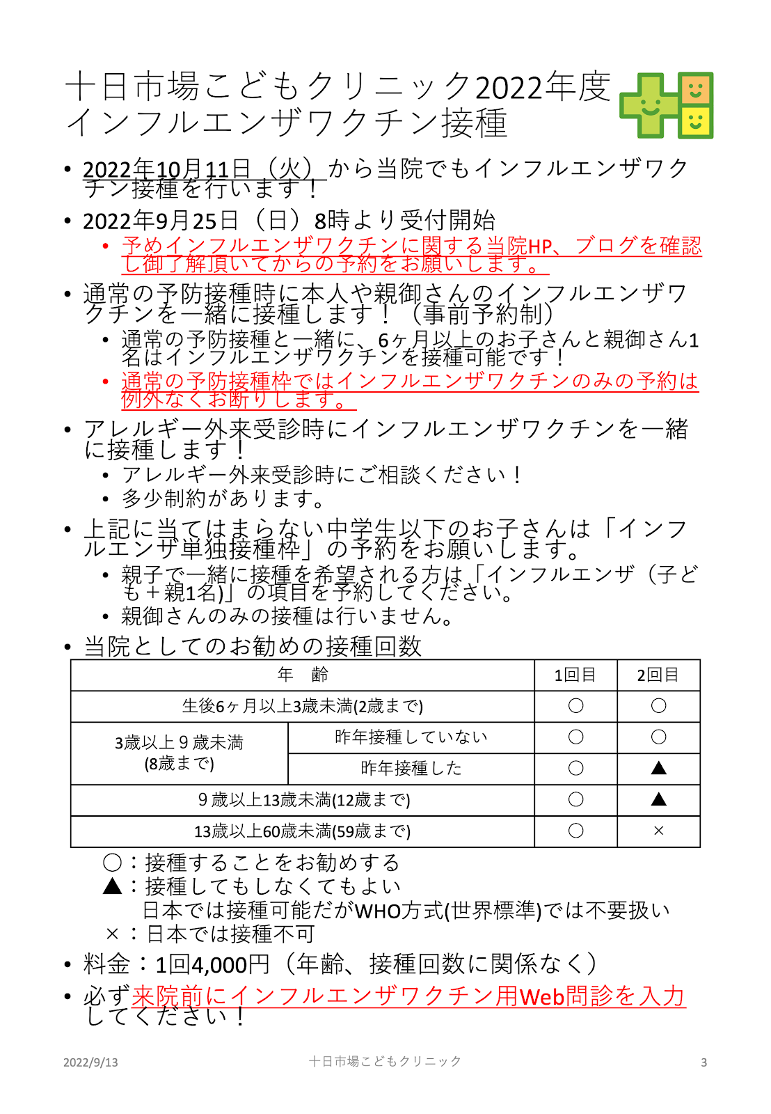2022年インフルエンザワクチン接種につきまして（まとめ）