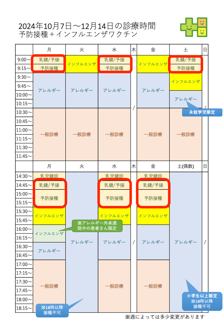2024年インフルエンザワクチン接種につきまして（通常の予防接種との同時接種）